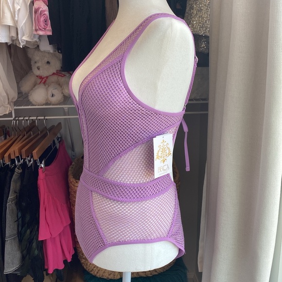 NEW Becca Plunge Metallic Mesh Swimsuit - Picture 3 of 9